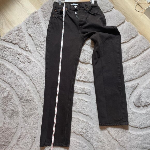 Zara Chocolate Brown High Waisted Straight Leg Jeans Button Fly - Picture 7 of 8